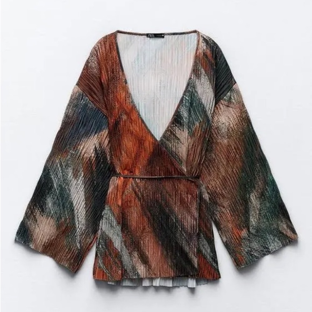 NWT Zara Boho Multicolor Pleated Kimono Top
